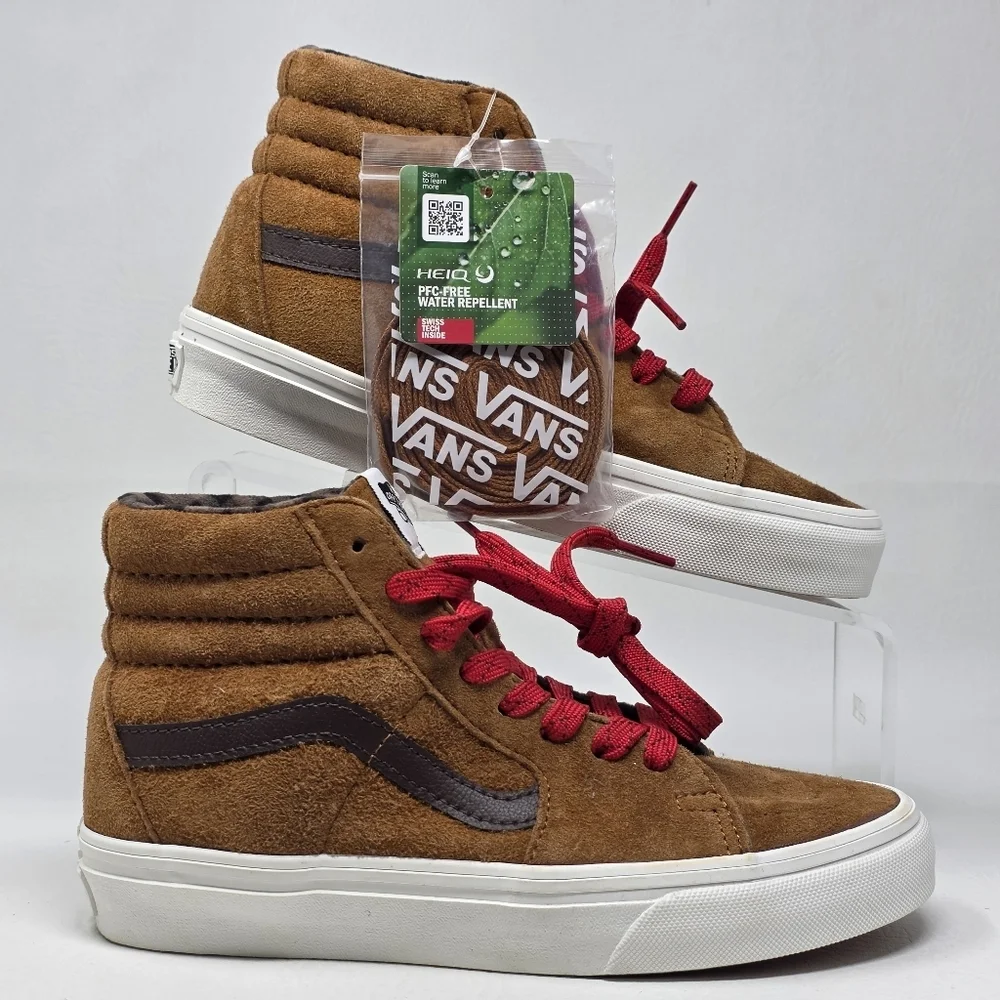 VANS Sk8 Hi Mens Size 5 Suede Plaid Glazed Brown Skateboarding Sneakers New
